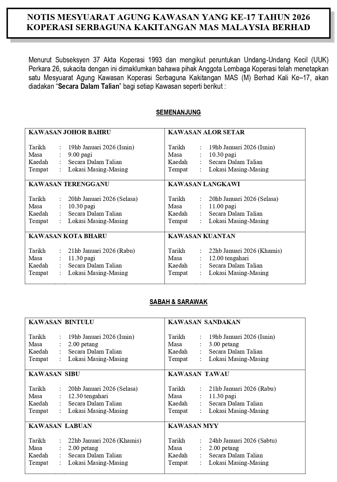 Jadual Notis MAK2026 Online1